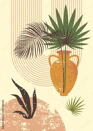 Vector Palm Leaves In Jar Mid Century