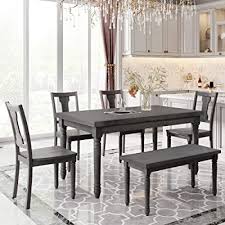 Constructed of solid wood and veneers. Buy Merax 6 Piece Dining Set Kitchen Table Set With Bench And 4 Dining Chairs Dining Room Table And Chairs With Bench Gray Online In Canada B086lcqxjp