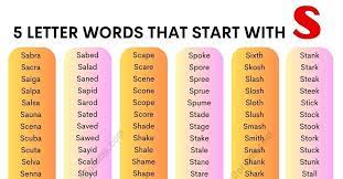 1600 5 letter words that start with s