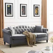 Rolled Arm Velvet Rectangular Sofa