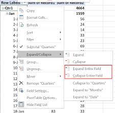 collapse all fields in pivot table
