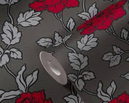 Metallic red and silver wallpaper. A S Creation Wallpaper Flowers Black Metallic Red Silver 366957