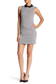 Cece By Cynthia Steffe Brynn Sleeveless Houndstooth Shift Dress With Faux Leather Collar Nordstrom Rack