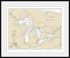 Great Lakes Map Nautical Map Nautical Chart Map Art Lake Superior Lake Michigan Lake Huron Lake Erie White