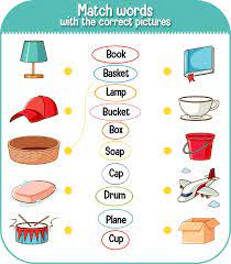 Match words with the correct pictures game for kids 2790987 Vector Art at  Vecteezy