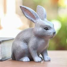 Grey Bunny Rabbit Wood Sculpture