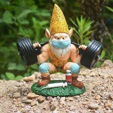 Garden Gnome Statue Weightlifting