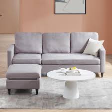 82 6 In W Square Arm Fabric L Shaped Modern Textured Sofa In Gray