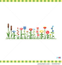 Pixel Art Line Of Flowers Icon Vector