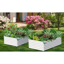 96 in x 48 in x 18 in 2 piece white galvanized steel rectangular 359 gal outdoor bottomless planter bo garden bed