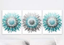 Turquoise Gray Abstract Fl Art