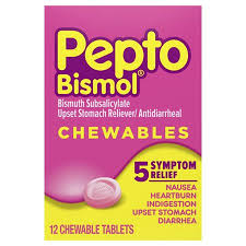 Pepto Bismol Chewable Tablets For Nausea Heartburn Indigestion Upset Stomach And Diarrhea Relief Original Flavor 12 Ct