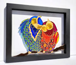 Owl Art Glass Painting Loving Couple