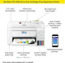 Please select the driver to download. Amazon Com Epson Ecotank Et 4760 Wireless Color All In One Cartridge Free Supertank Printer With Scanner Copier Fax Adf And Ethernet White Electronics