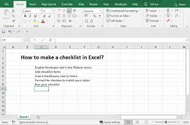 how to make a checklist in excel in 5