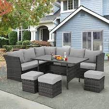 Aecojoy 7 Piece Patio Conversation Set Outdoor Sectional Sofa Rattan Wicker Dining Furniture Gray