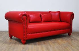 Red Leather Chester 2 Seater Sofa