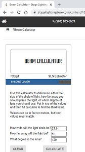 beam spread calculator websites