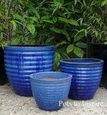 Blue Glazed Garden Pots And Decor Vases