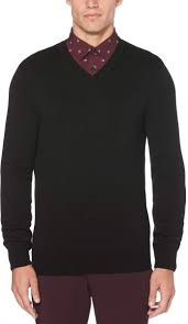 Perry Ellis Mens Classic Solid V Neck Sweater Black Extra Extra Large