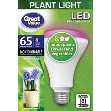 Great Value Led Light Bulb 8w 65w Equivalent Br30 Grow Light Lamp E26 Medium Base Non Dimmable Plant 1 Pack Walmart Com Walmart Com