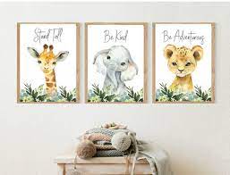 Set Of 3 Safari Animal Printsnursery