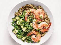 quinoa bowl with shrimp and vegetables