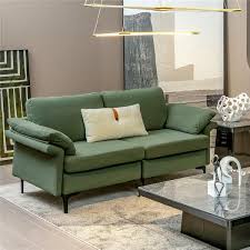 Costway Modern Loveseat Fabric 2 Seat Sofa Couch For Small Space W Metal Legs Army Green