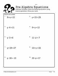 Equations Unknown Variables Worksheets
