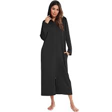 women zipper robe long sleeves hooded