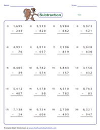 Check spelling or type a new query. 4 Digit Subtraction Worksheets