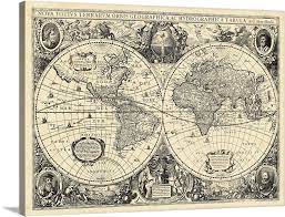 Vintage World Map Large Solid Faced Canvas Wall Art Print Great Big Canvas
