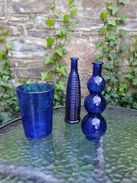 Three Blue Glass Vases Blue Glass Hoem