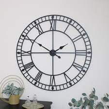 extra large black metal skeleton clock