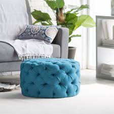 Living Room Round Blue Nailhead Ottoman Pictures