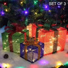 Twinkle Star Christmas Lighted Gift Boxes Decorations Outdoor 60 Led Light Up Christmas Tree Skirt Ornament Indoor Holiday Party Christmas Home Yard