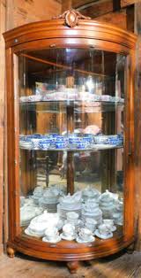 Large Oak Corner Cabinet Bowed Glass