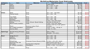 Building Calculator Building Materials Cost Estimate Sheet