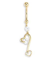 heart dangling cz belly on ring