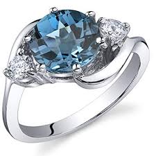Peora 3 Stone Design 2 25 Carats London Blue Topaz Ring In Sterling Silver Sizes 5 To 9