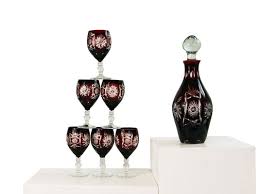 Bohemian Cut To Clear Ruby Red Decanter