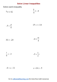 One Step Inequality Worksheets