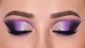 gold purple glitter smokey eye makeup