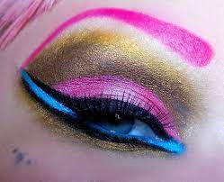 shimmery pink brown and blue makeup