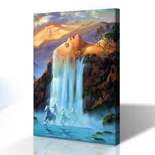 beautiful hair waterfall picture oil