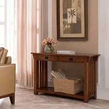 Leick Furniture Mission Console Table With Drawers And Shelf Oak