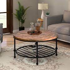 Brown Round Wooden Coffee Table