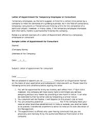 Letter Of Appointment For Temporary Employee Or Consultant Fill