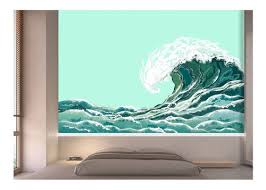 papel de parede arte pintura onda mar