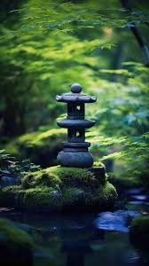 A Stone Lantern Sits On A Mossy Rock In